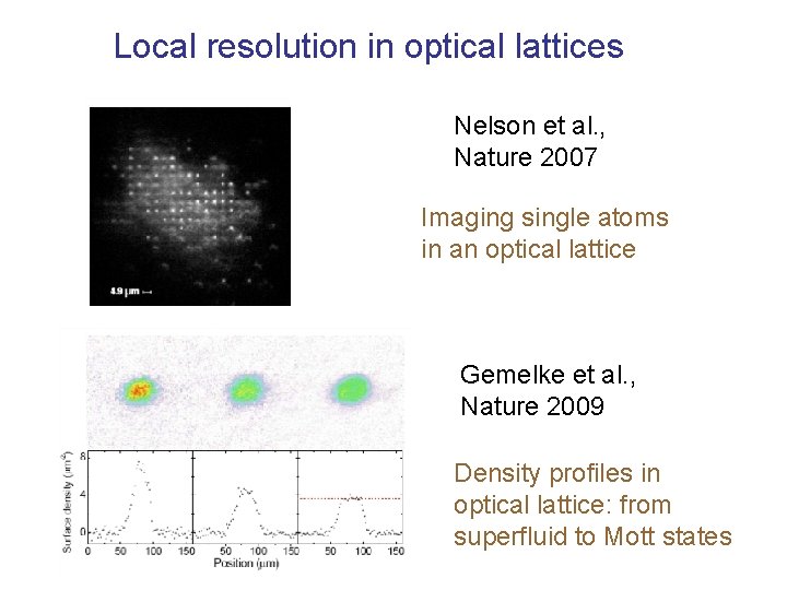 Local resolution in optical lattices Nelson et al. , Nature 2007 Imaging single atoms