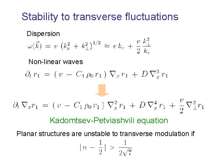 Stability to transverse fluctuations Dispersion Non-linear waves Kadomtsev-Petviashvili equation Planar structures are unstable to