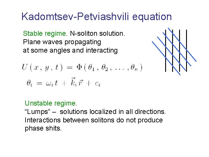 Kadomtsev-Petviashvili equation Stable regime. N-soliton solution. Plane waves propagating at some angles and interacting