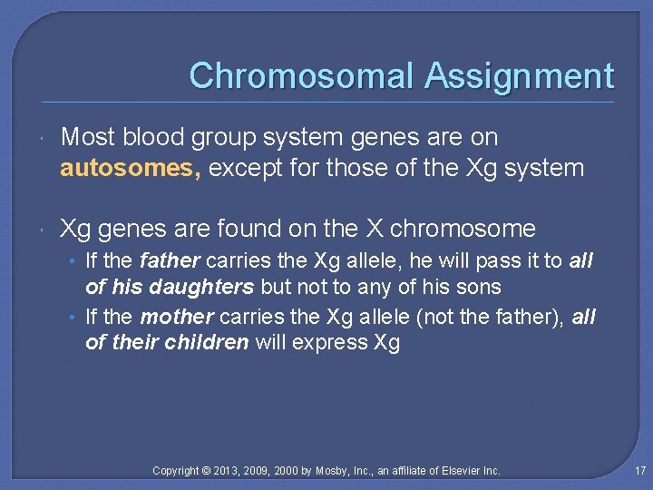 Chromosomal Assignment Most blood group system genes are on autosomes, except for those of