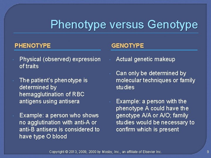 Phenotype versus Genotype PHENOTYPE Physical (observed) expression of traits The patient’s phenotype is determined