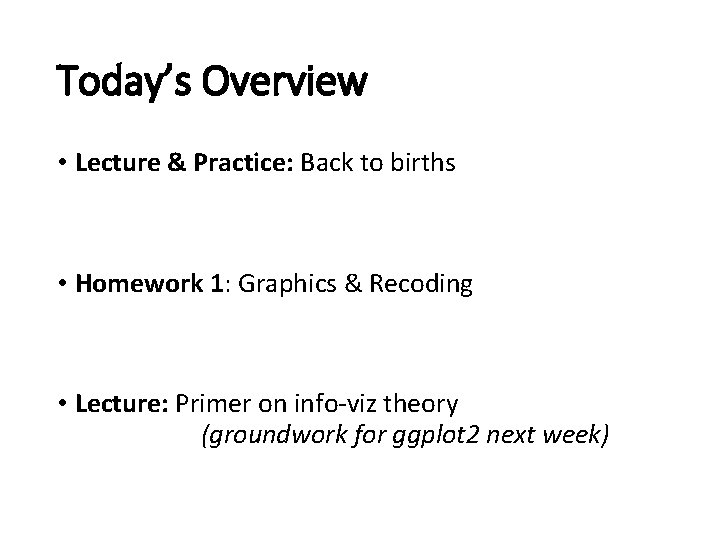 Today’s Overview • Lecture & Practice: Back to births • Homework 1: Graphics &