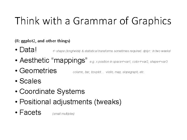 Think with a Grammar of Graphics (R: ggplot 2, and other things) • Data!