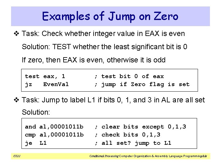Examples of Jump on Zero v Task: Check whether integer value in EAX is