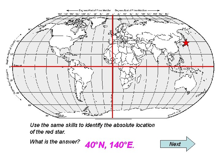 Use the same skills to identify the absolute location of the red star. What