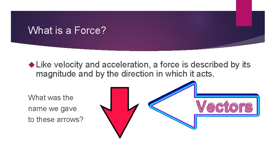 What is a Force? Like velocity and acceleration, a force is described by its