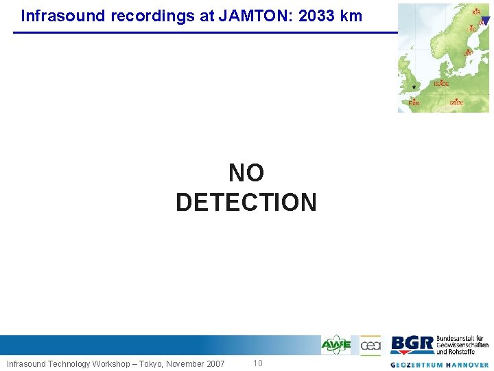 Infrasound recordings at JAMTON: 2033 km NO DETECTION Infrasound Technology Workshop – Tokyo, November