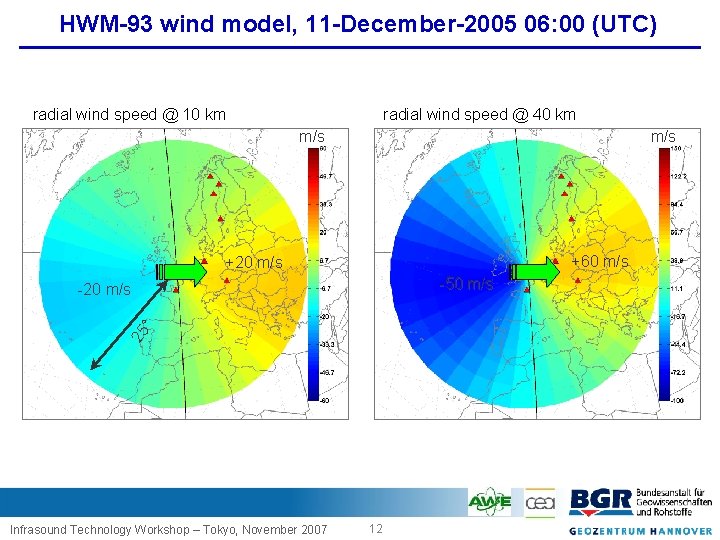 HWM-93 wind model, 11 -December-2005 06: 00 (UTC) radial wind speed @ 10 km