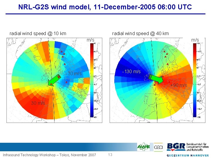 NRL-G 2 S wind model, 11 -December-2005 06: 00 UTC radial wind speed @