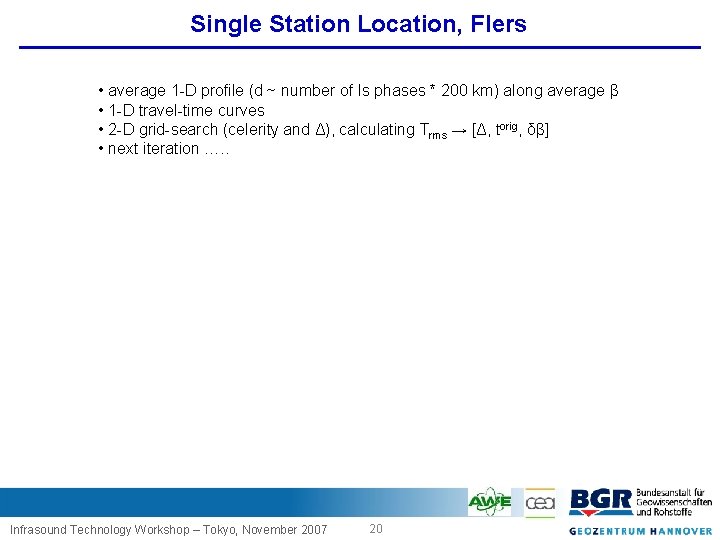 Single Station Location, Flers • average 1 D profile (d ~ number of Is