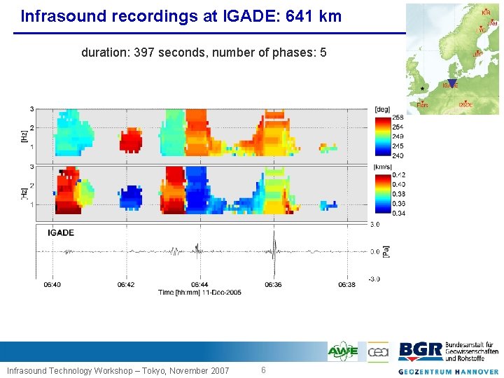 Infrasound recordings at IGADE: 641 km duration: 397 seconds, number of phases: 5 ▼