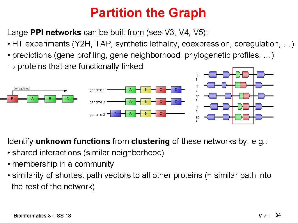 Partition the Graph Large PPI networks can be built from (see V 3, V