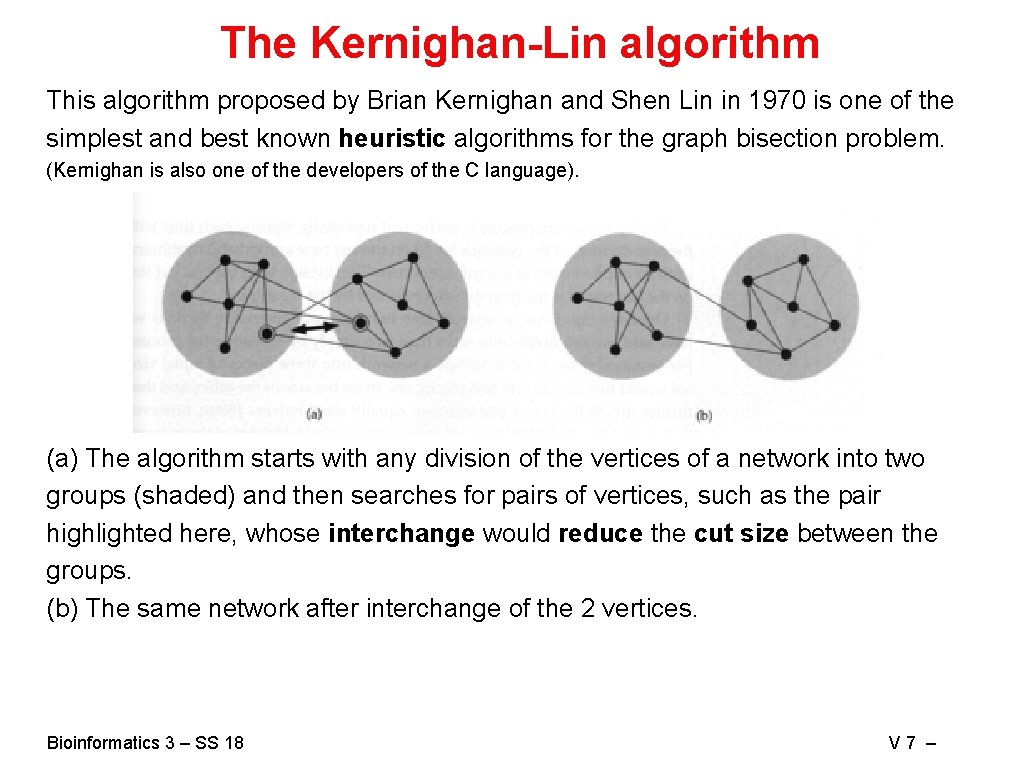 The Kernighan-Lin algorithm This algorithm proposed by Brian Kernighan and Shen Lin in 1970