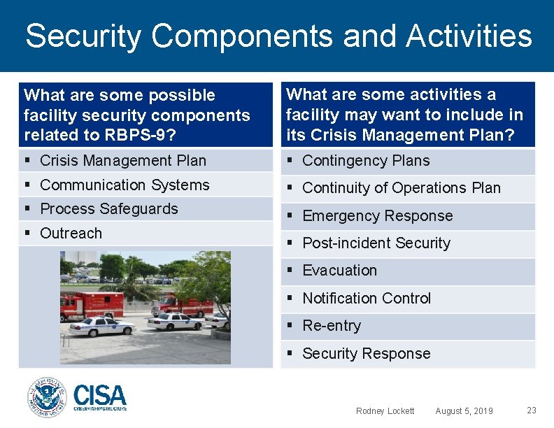 Security Components and Activities What are some possible facility security components related to RBPS-9?