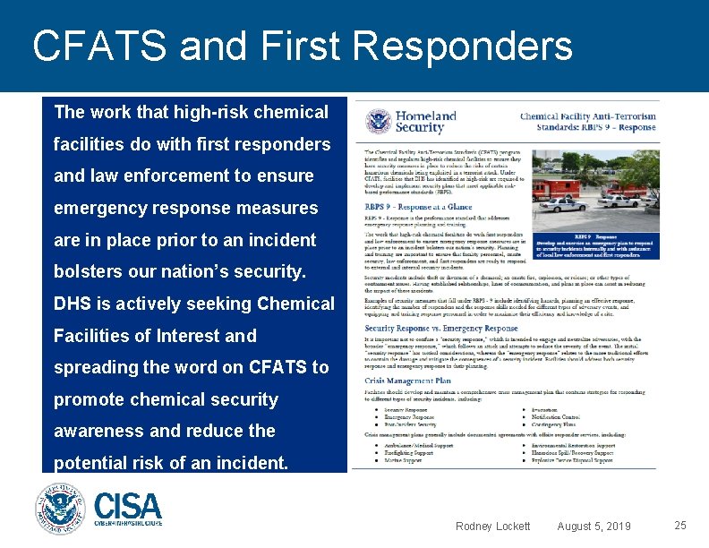 CFATS and First Responders The work that high-risk chemical facilities do with first responders