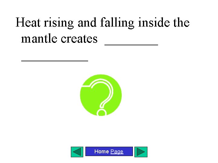 Heat rising and falling inside the mantle creates __________ Home Page 