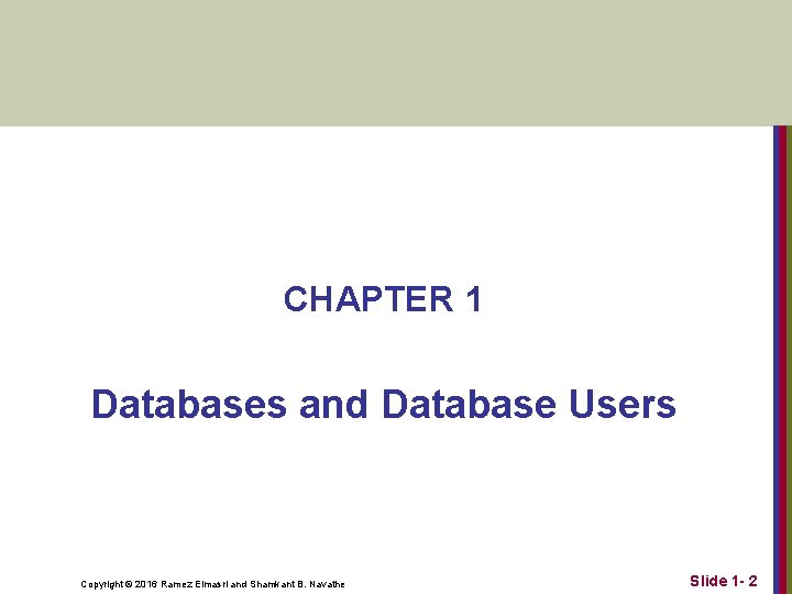 CHAPTER 1 Databases and Database Users Copyright © 2016 Ramez Elmasri and Shamkant B.