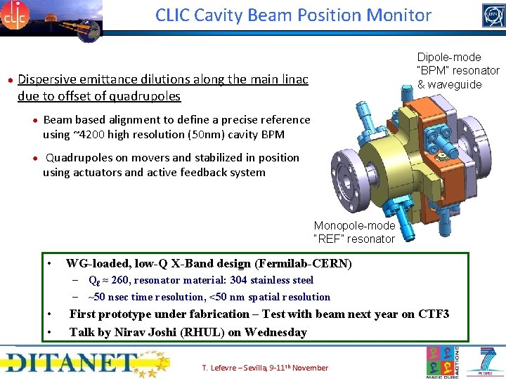 CLIC Cavity Beam Position Monitor Dipole-mode “BPM” resonator & waveguide Dispersive emittance dilutions along