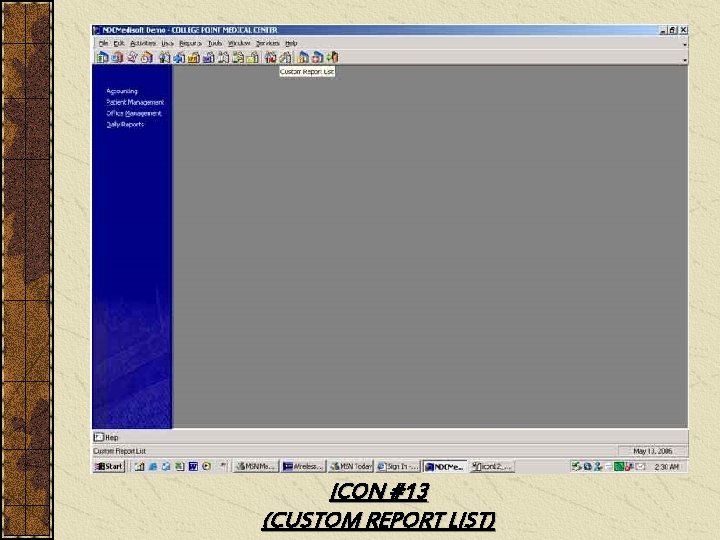 ICON #13 (CUSTOM REPORT LIST) 