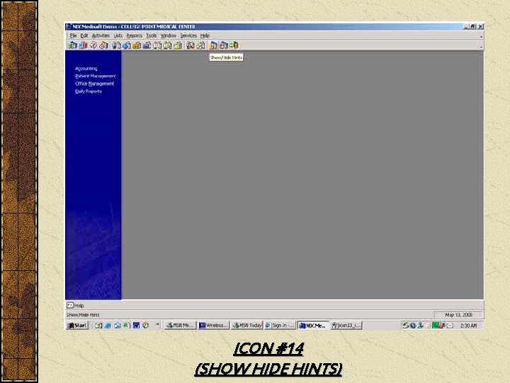 ICON #14 (SHOW HIDE HINTS) 