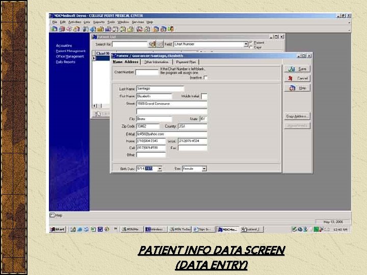 PATIENT INFO DATA SCREEN (DATA ENTRY) 