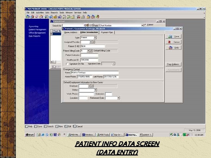 PATIENT INFO DATA SCREEN (DATA ENTRY) 