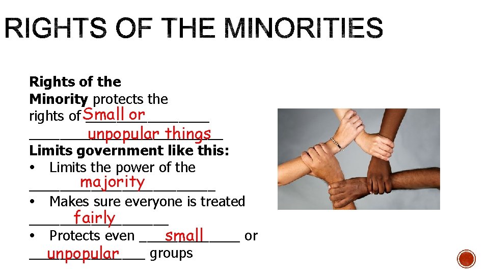 Rights of the Minority protects the or rights of Small _____________________ unpopular things Limits