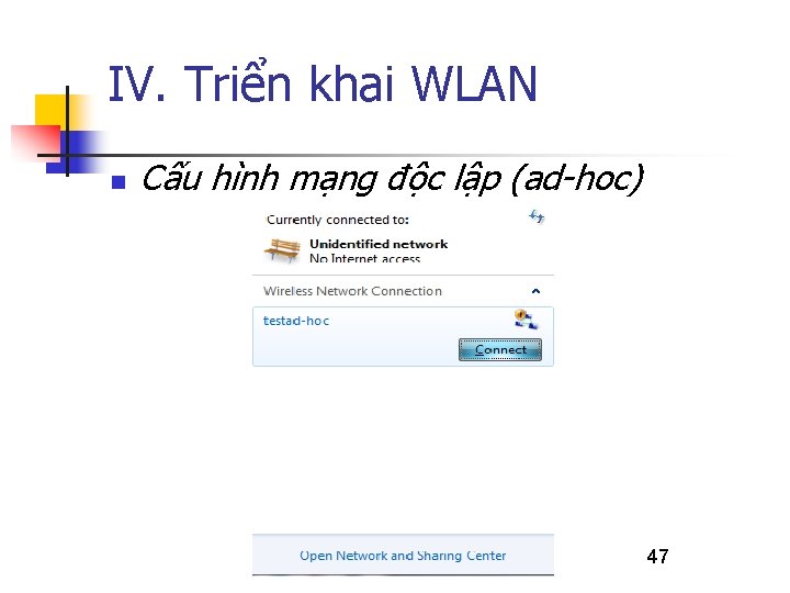 IV. Triển khai WLAN n Cấu hình mạng độc lập (ad-hoc) www. viethanit. edu.