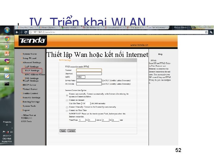 IV. Triển khai WLAN Thiết lập Wan hoặc kết nối Internet 52 