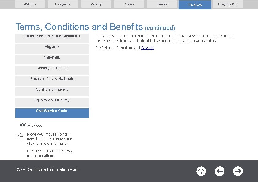 Welcome Background Vacancy Process Timeline T’s & C’s Using This PDF Terms, Conditions and