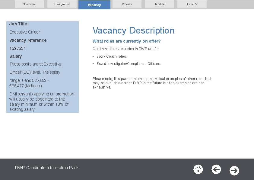 Welcome Background Job Title Vacancy Process Timeline Executive Officer Vacancy Description Vacancy reference What