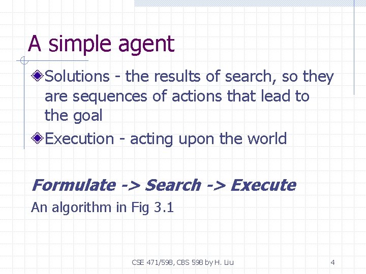 A simple agent Solutions - the results of search, so they are sequences of