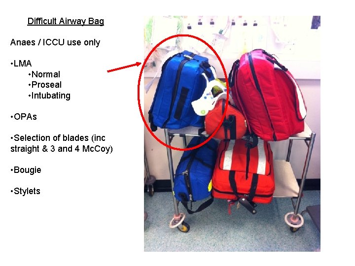 Difficult Airway Bag Anaes / ICCU use only • LMA • Normal • Proseal