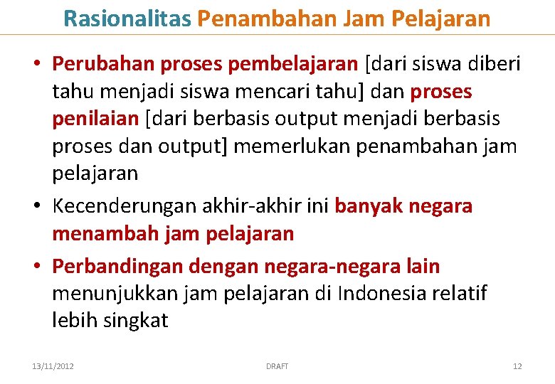 Rasionalitas Penambahan Jam Pelajaran • Perubahan proses pembelajaran [dari siswa diberi tahu menjadi siswa