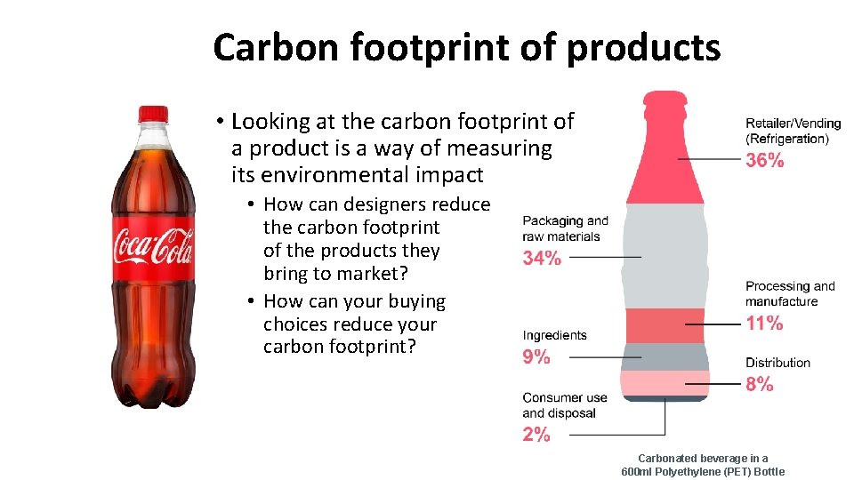 Carbon footprint of products • Looking at the carbon footprint of a product is