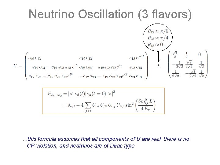 Neutrino Oscillation (3 flavors) …this formula assumes that all components of U are real,