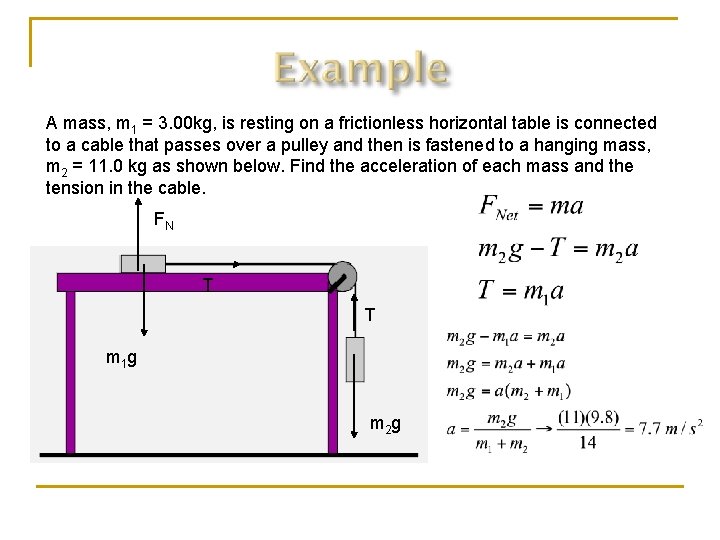 A mass, m 1 = 3. 00 kg, is resting on a frictionless horizontal