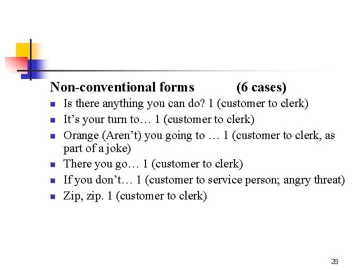 Non-conventional forms n n n (6 cases) Is there anything you can do? 1