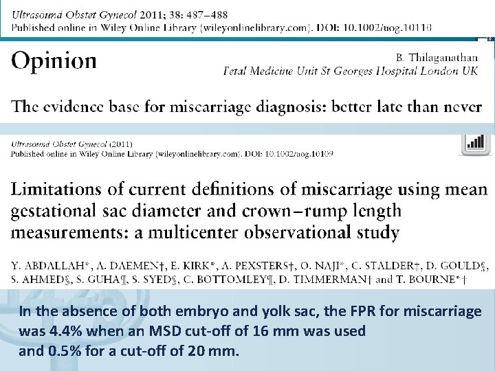 In the absence of both embryo and yolk sac, the FPR for miscarriage was