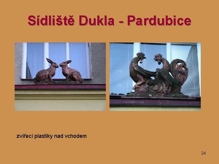 Sídliště Dukla - Pardubice zvířecí plastiky nad vchodem 24 