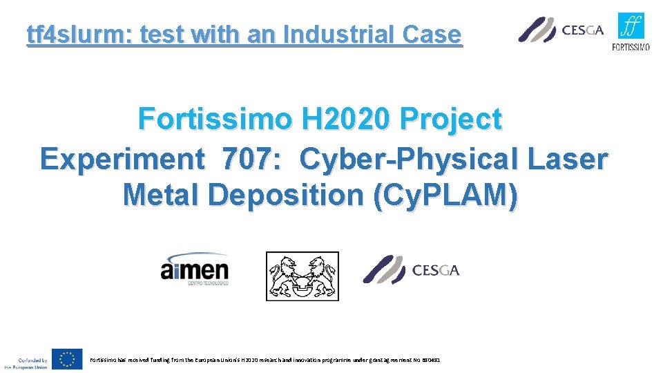 tf 4 slurm: test with an Industrial Case Fortissimo H 2020 Project Experiment 707: