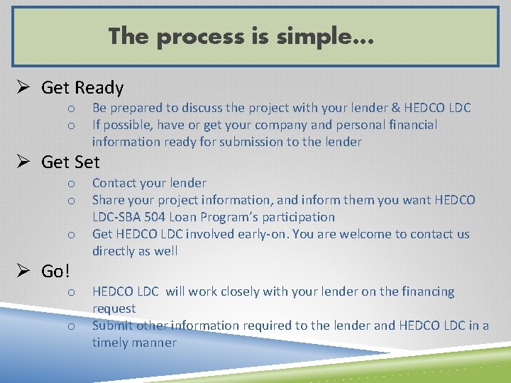 The process is simple… Ø Get Ready o o Be prepared to discuss the