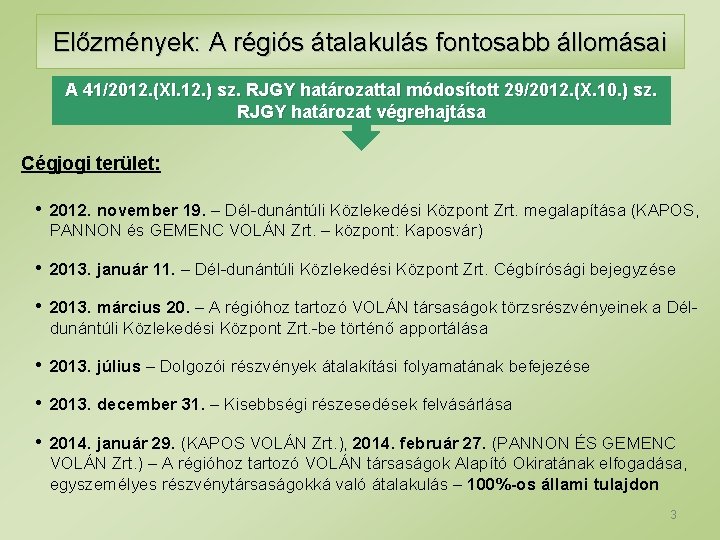 Előzmények: A régiós átalakulás fontosabb állomásai A 41/2012. (XI. 12. ) sz. RJGY határozattal