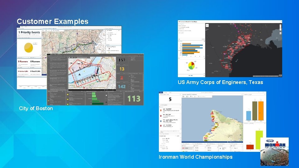 Customer Examples US Army Corps of Engineers, Texas City of Boston Ironman World Championships Customer Examples US Army Corps of Engineers, Texas City of Boston Ironman World Championships