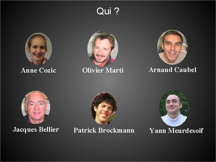 Qui ? Anne Cozic Jacques Bellier Olivier Marti Patrick Brockmann Arnaud Caubel Yann Meurdesoif