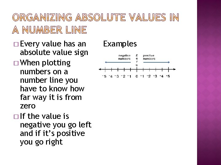 � Every value has an absolute value sign � When plotting numbers on a