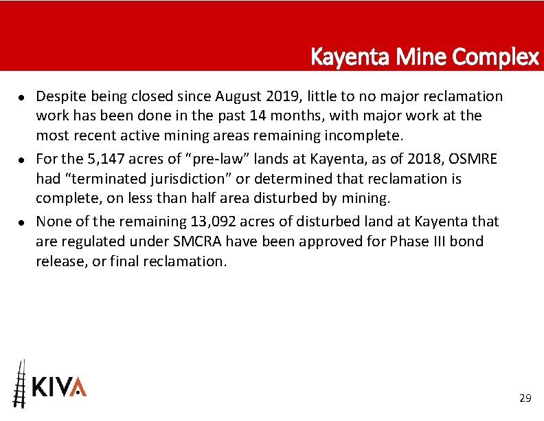 Kayenta Mine Complex ● ● ● Despite being closed since August 2019, little to