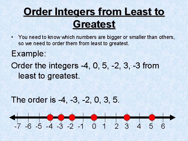 Order Integers from Least to Greatest • You need to know which numbers are