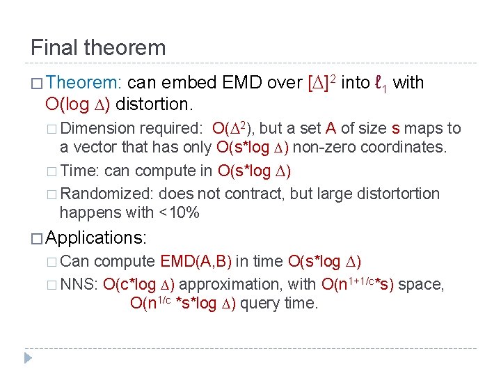 Final theorem can embed EMD over [ ]2 into ℓ 1 with O(log )