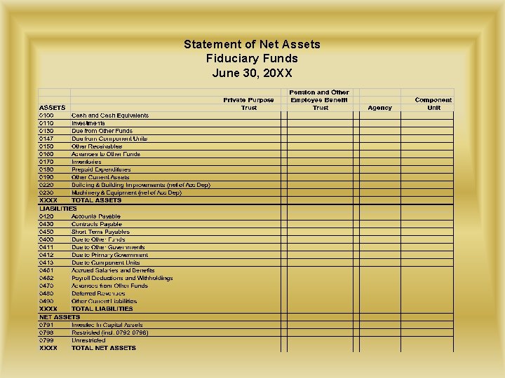 Statement of Net Assets Fiduciary Funds June 30, 20 XX 